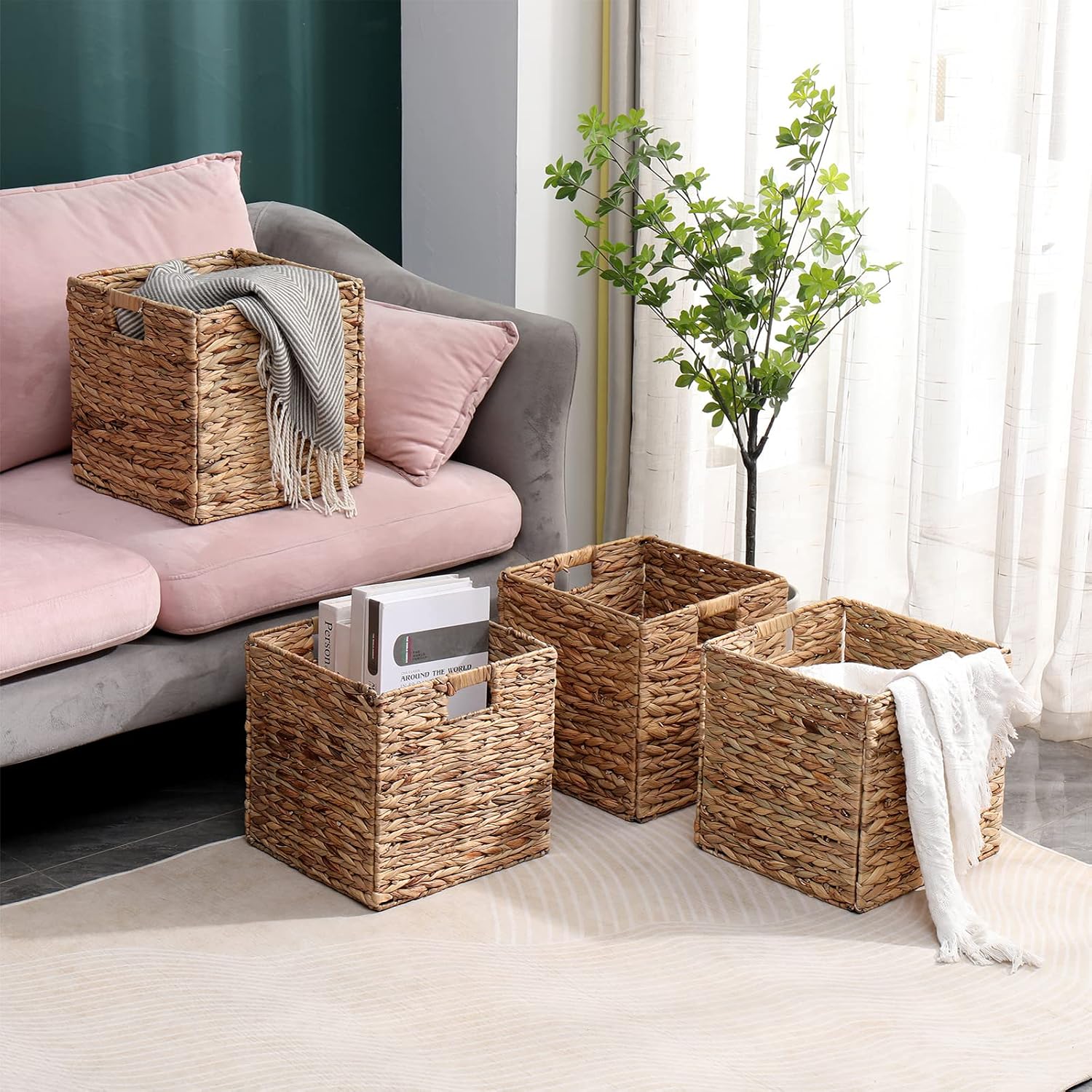 Foldable Water Hyacinth Storage Cubes - Set of 4