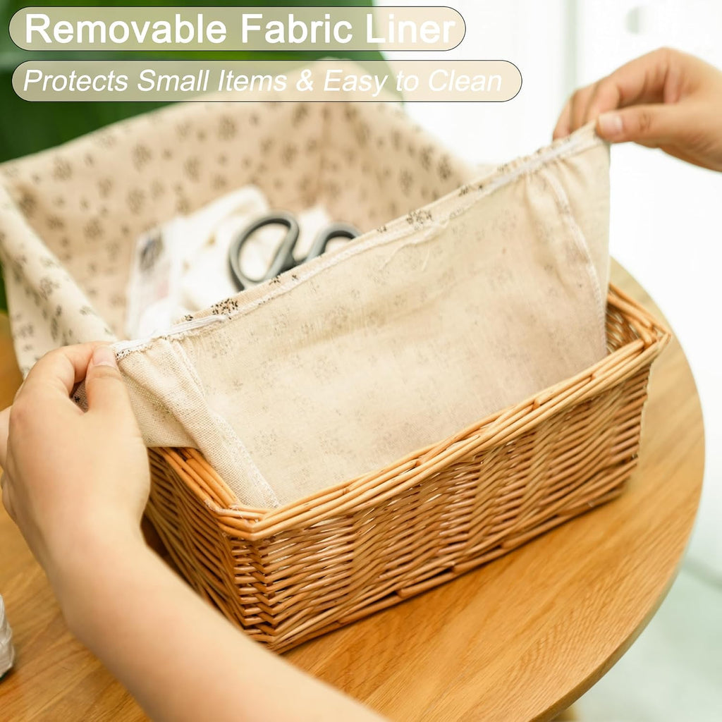 Lined Rectangular Wicker Storage Basket