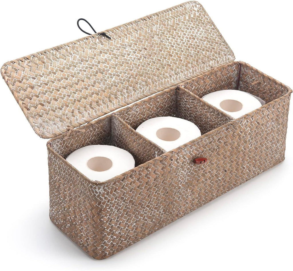 Whitewashed Seagrass Toilet Tank Basket with Lid