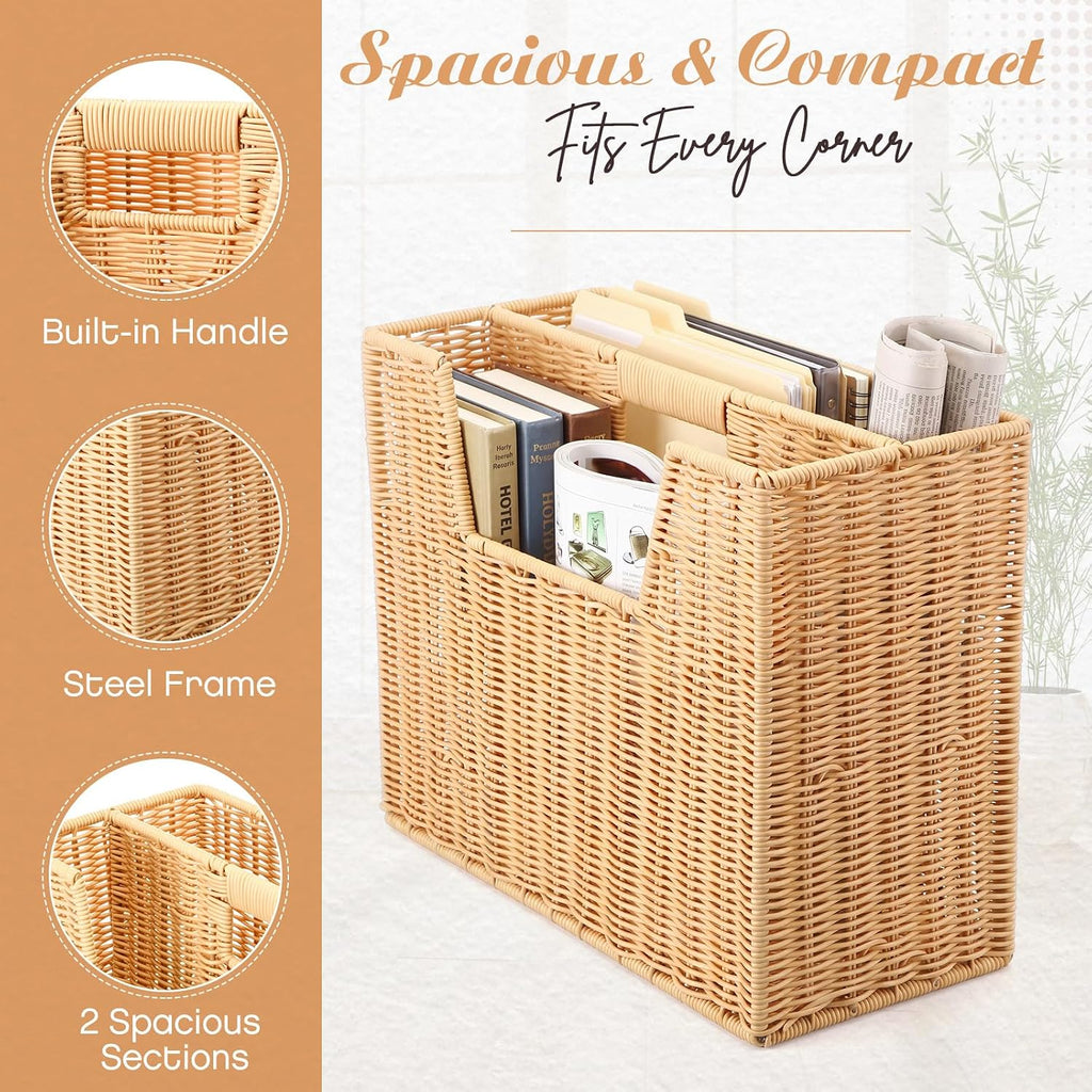 Divided Rattan Magazine Basket