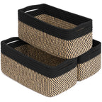 White & Brown Woven Storage Baskets - Set of 3