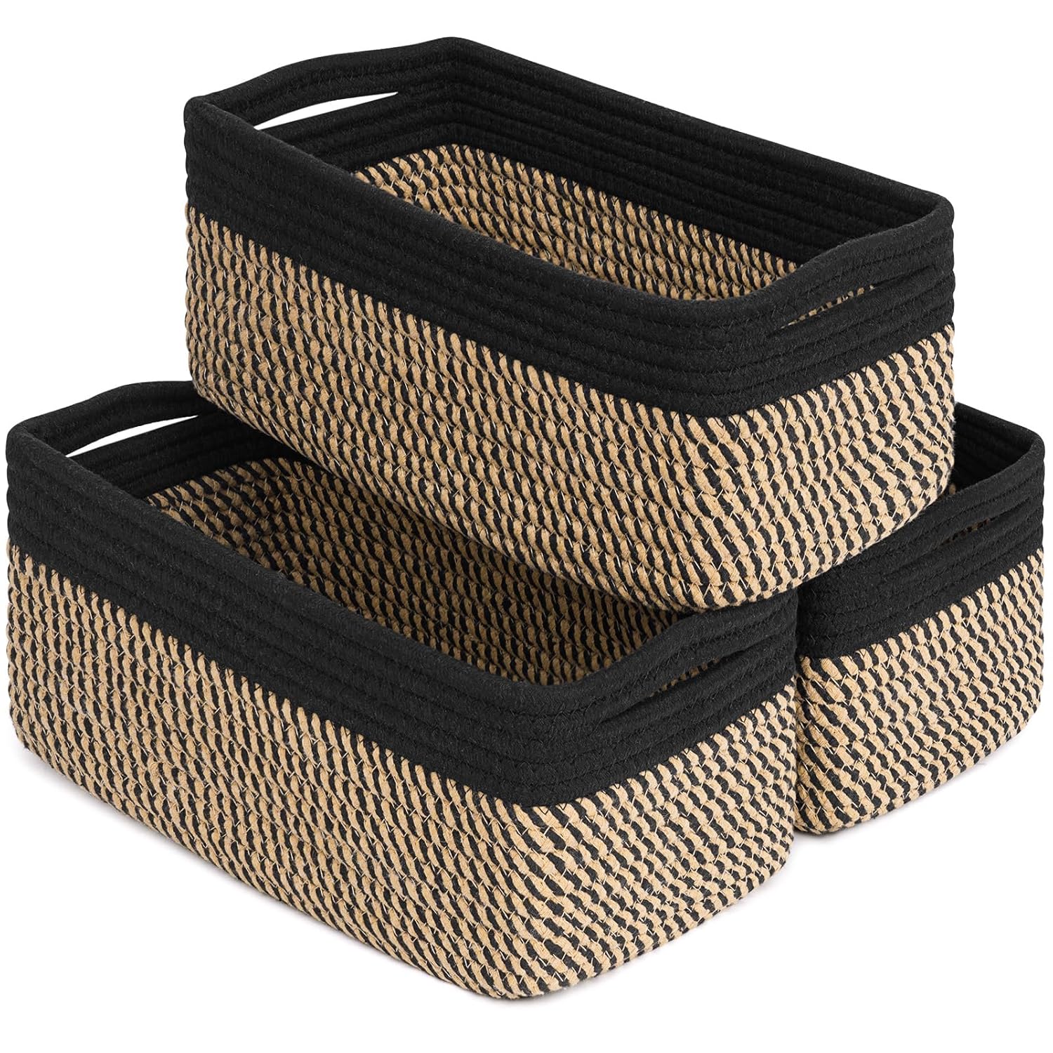 White & Brown Woven Storage Baskets - Set of 3