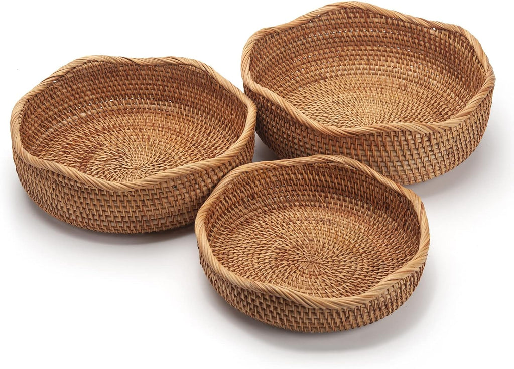 Stackable Rattan Catchall Baskets - Set of 3