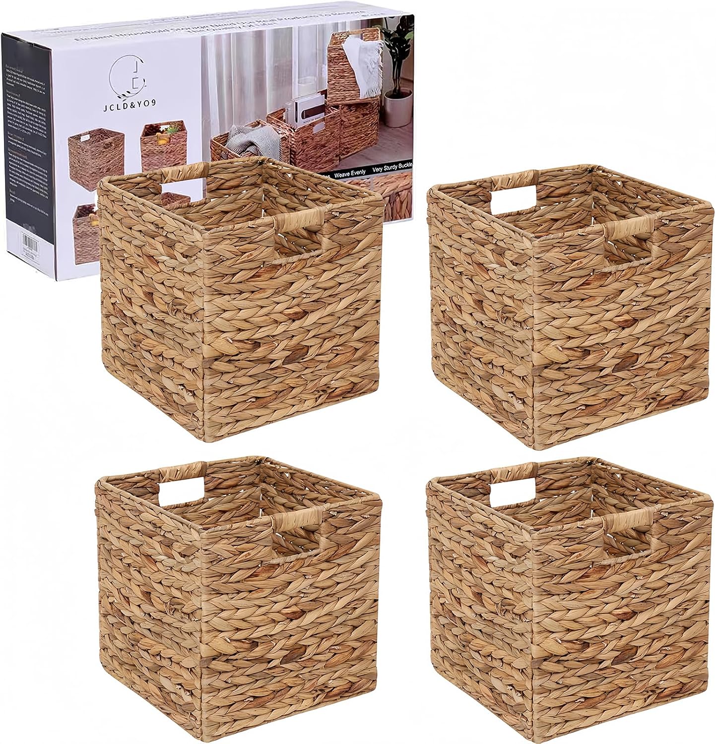 Foldable Water Hyacinth Storage Cubes - Set of 4