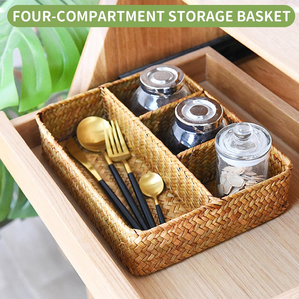 Four-Section Seagrass Tea & Sugar Organizer