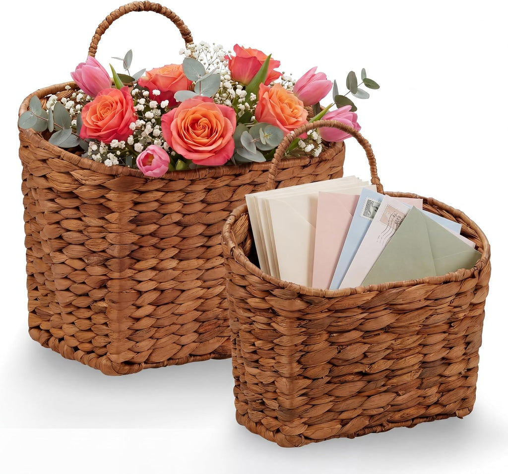 Set of 2 Wicker Hanging Baskets for Organizing
