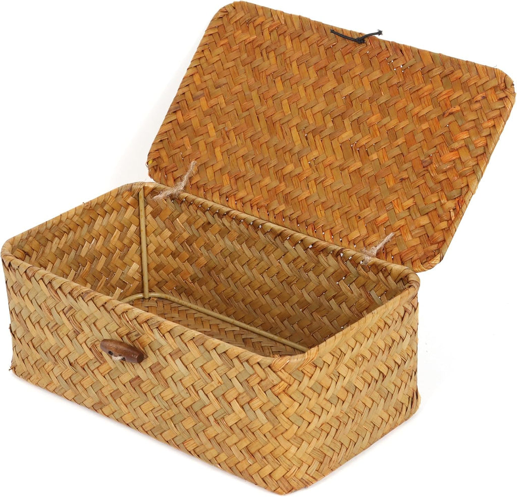 Small Seagrass Shelf Basket with Lid