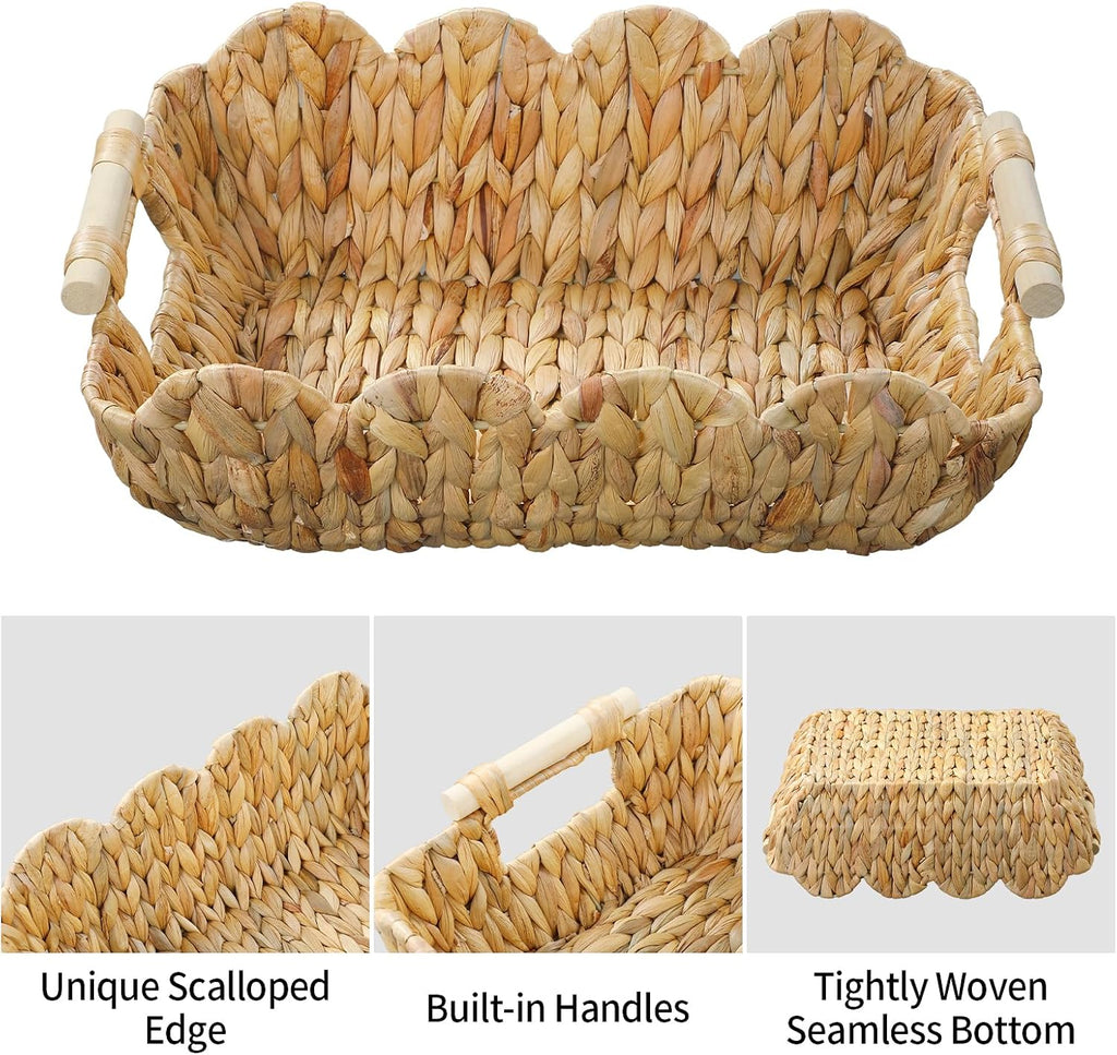 Scalloped Gift Baskets with Wooden Handles - Set of 2