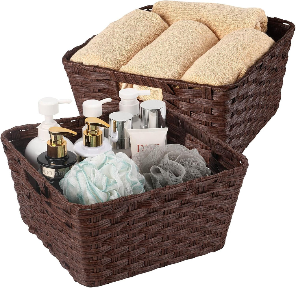 Large Waterproof Wicker Storage Baskets - Set of 2