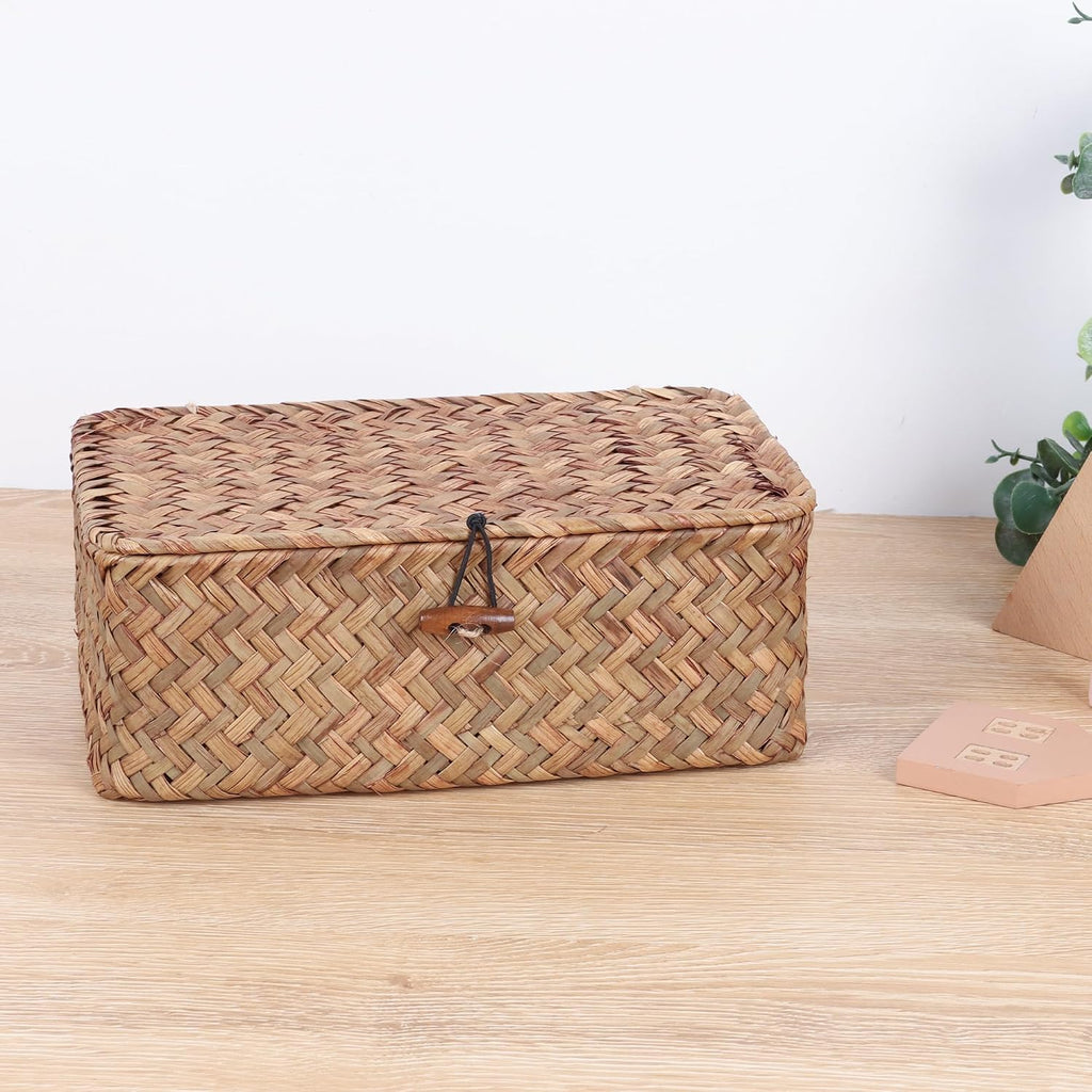 Small Seagrass Shelf Basket with Lid