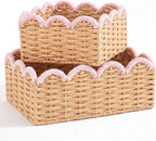 Blue Scalloped Wicker Baskets - Set of 2
