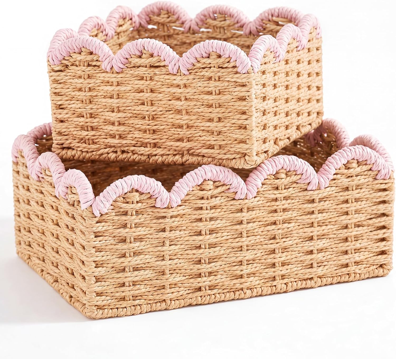 Blue Scalloped Wicker Baskets - Set of 2