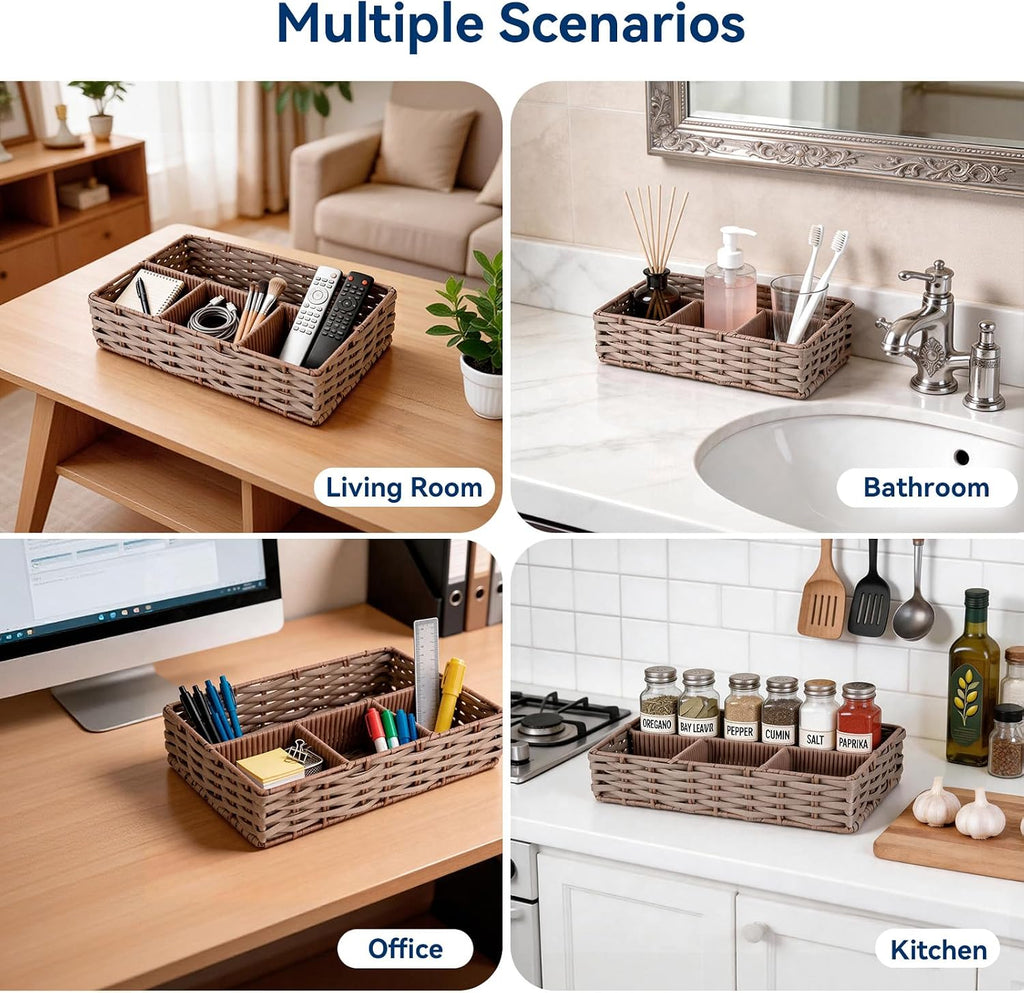 4-Compartment Woven Storage Basket with Dividers