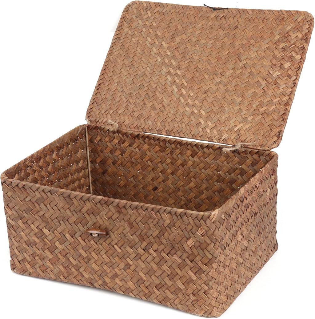 Small Seagrass Shelf Basket with Lid