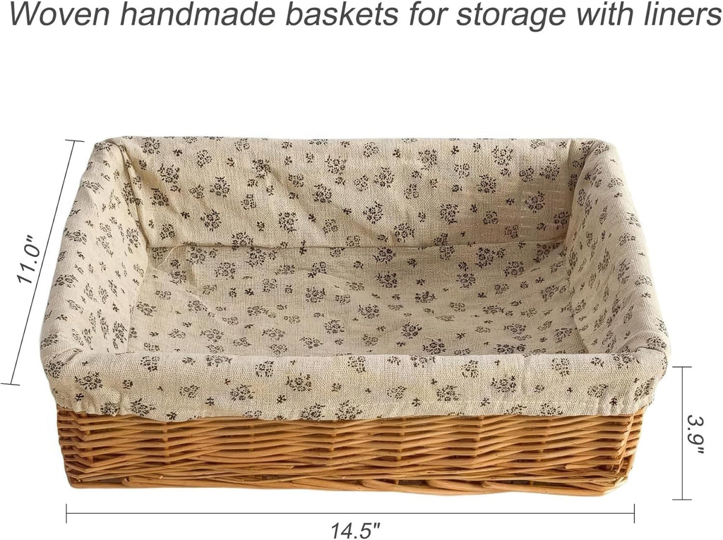 Lined Rectangular Wicker Storage Basket