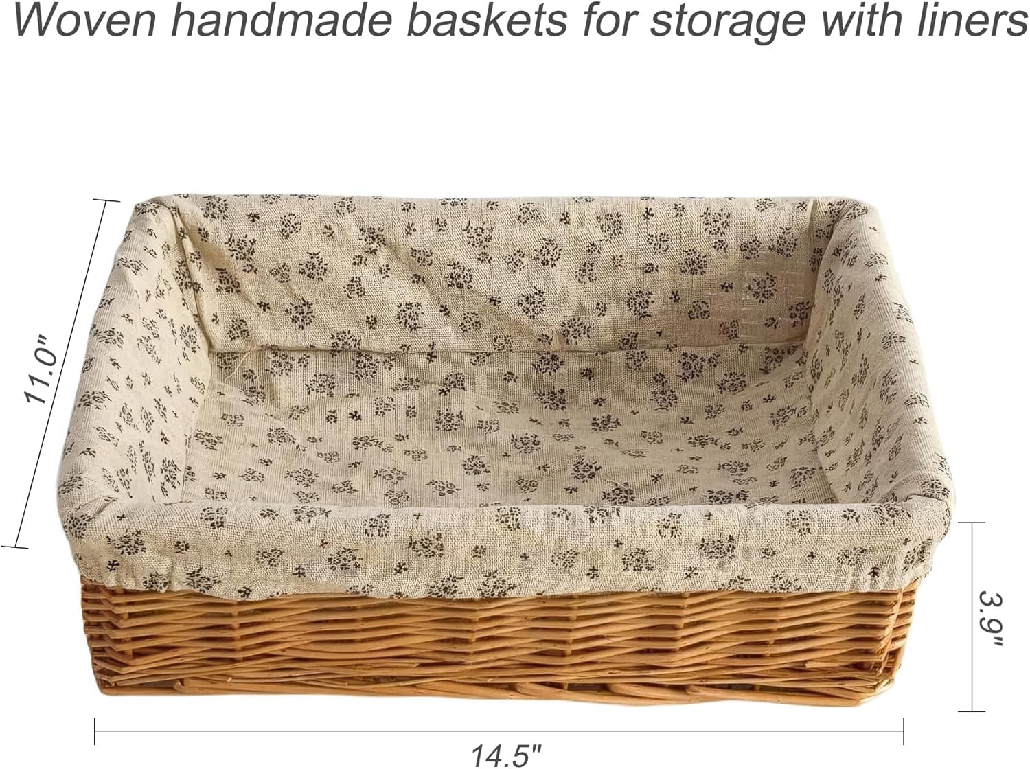 Lined Rectangular Wicker Storage Basket