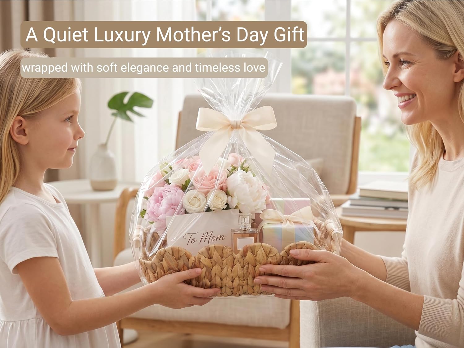 Scalloped Gift Baskets with Wooden Handles - Set of 2