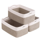 White & Brown Woven Storage Baskets - Set of 3