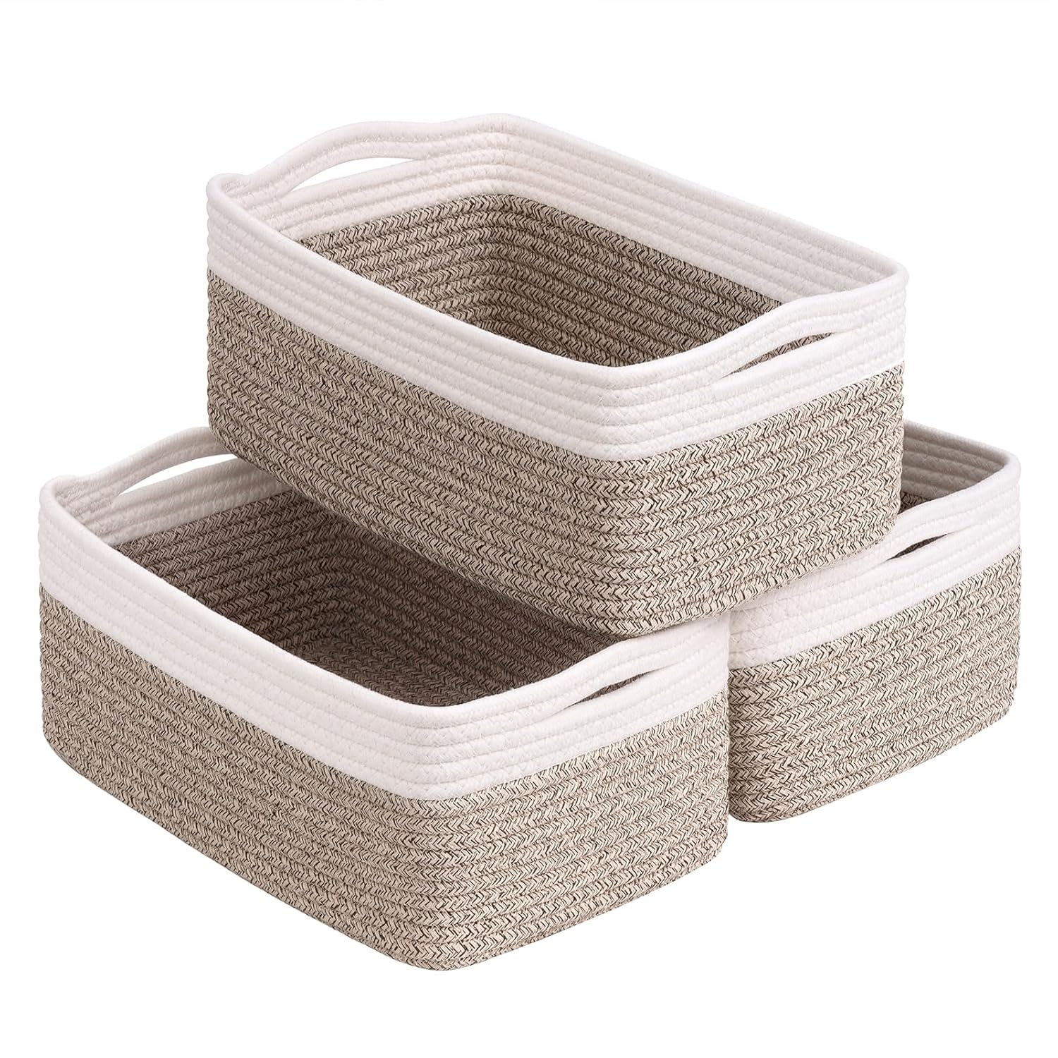 White & Brown Woven Storage Baskets - Set of 3