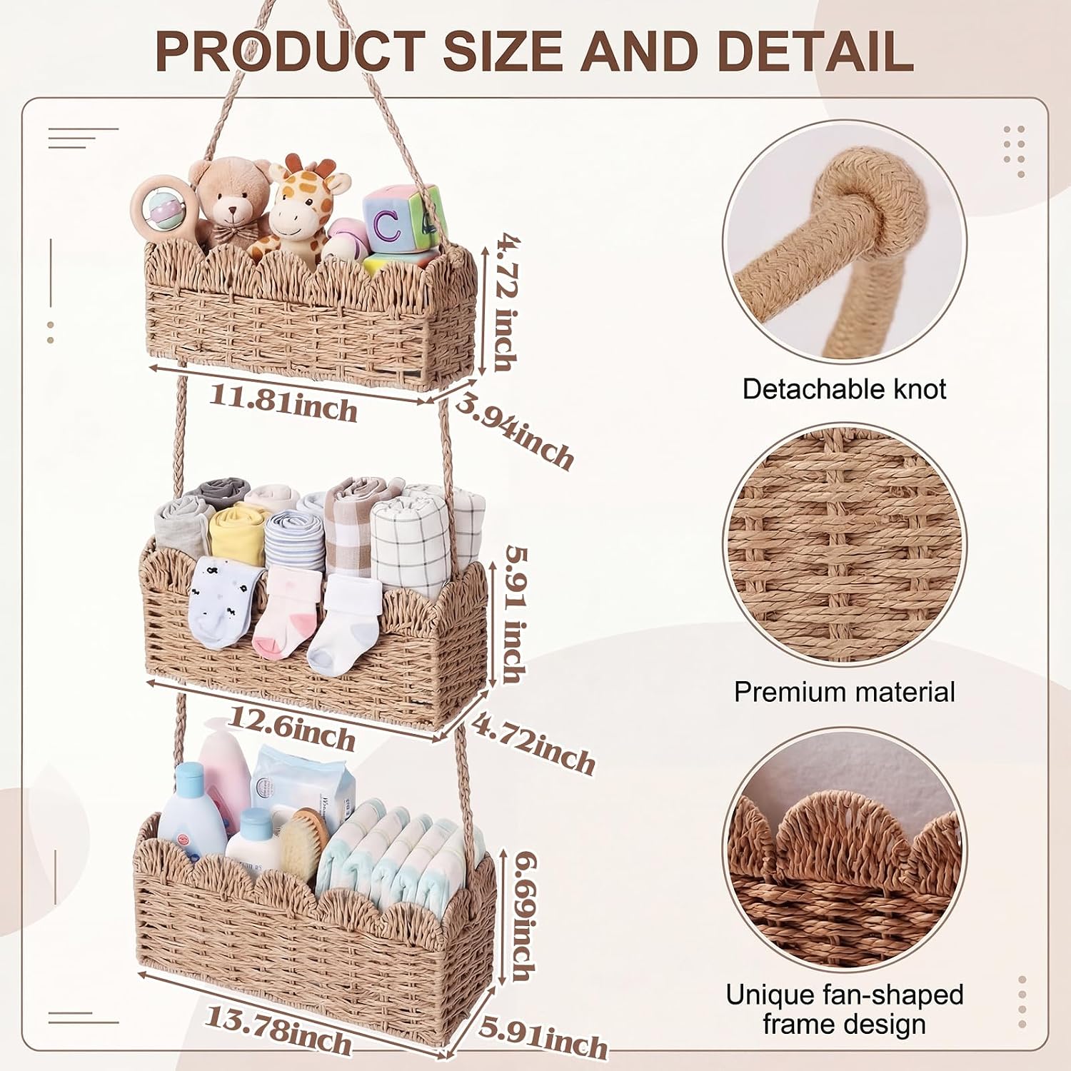 Cesta colgante sobre la puerta Cestas decorativas colgantes para guarder�a de 3 niveles grandes