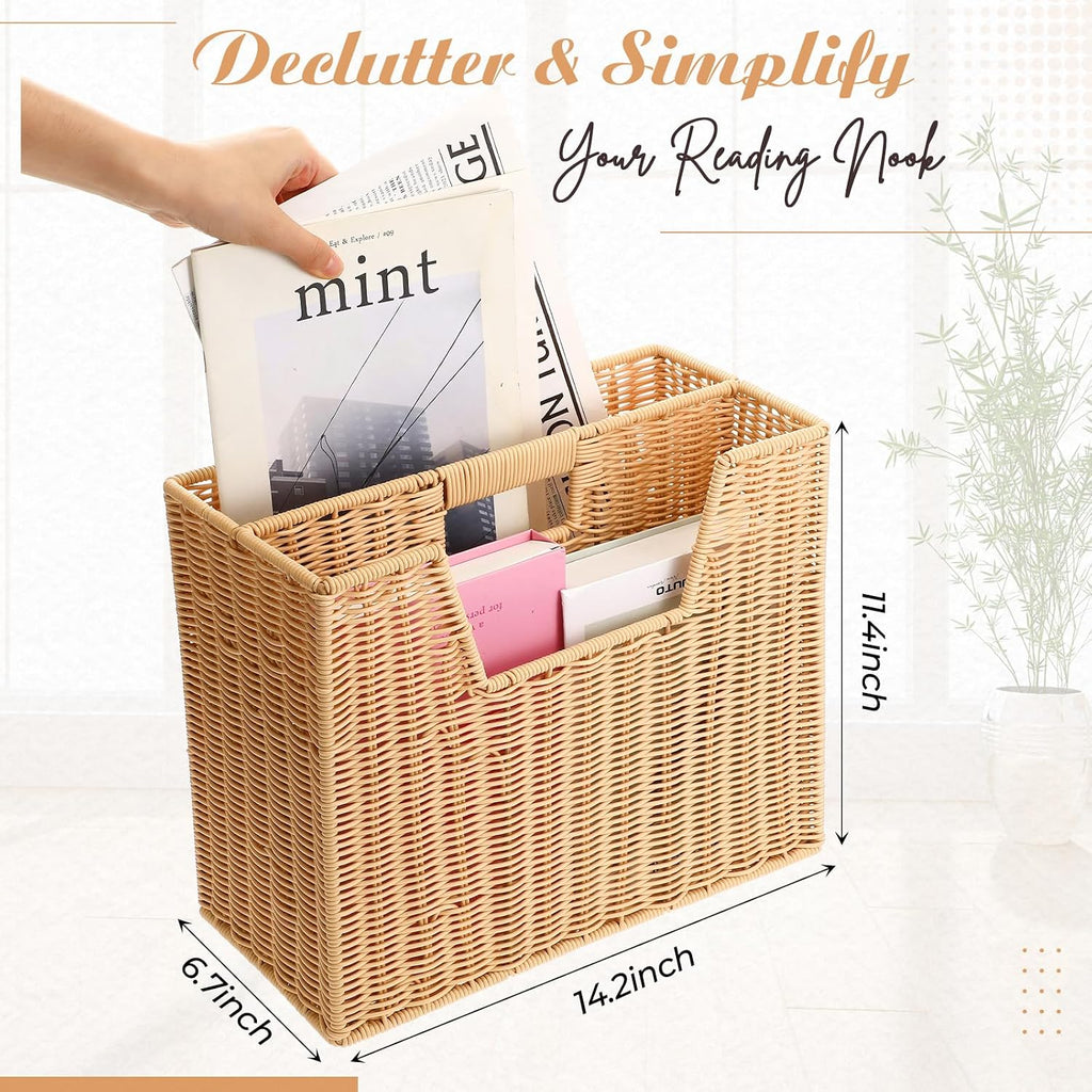 Divided Rattan Magazine Basket