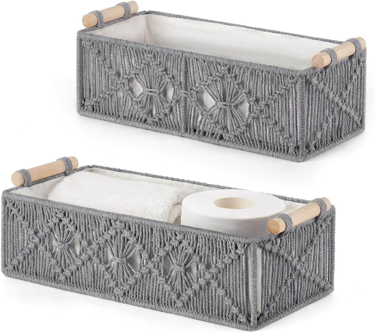 Ivory Boho Macrame Storage Baskets - Set of 2