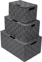 White Wicker Storage Baskets with Lids - Set of 3