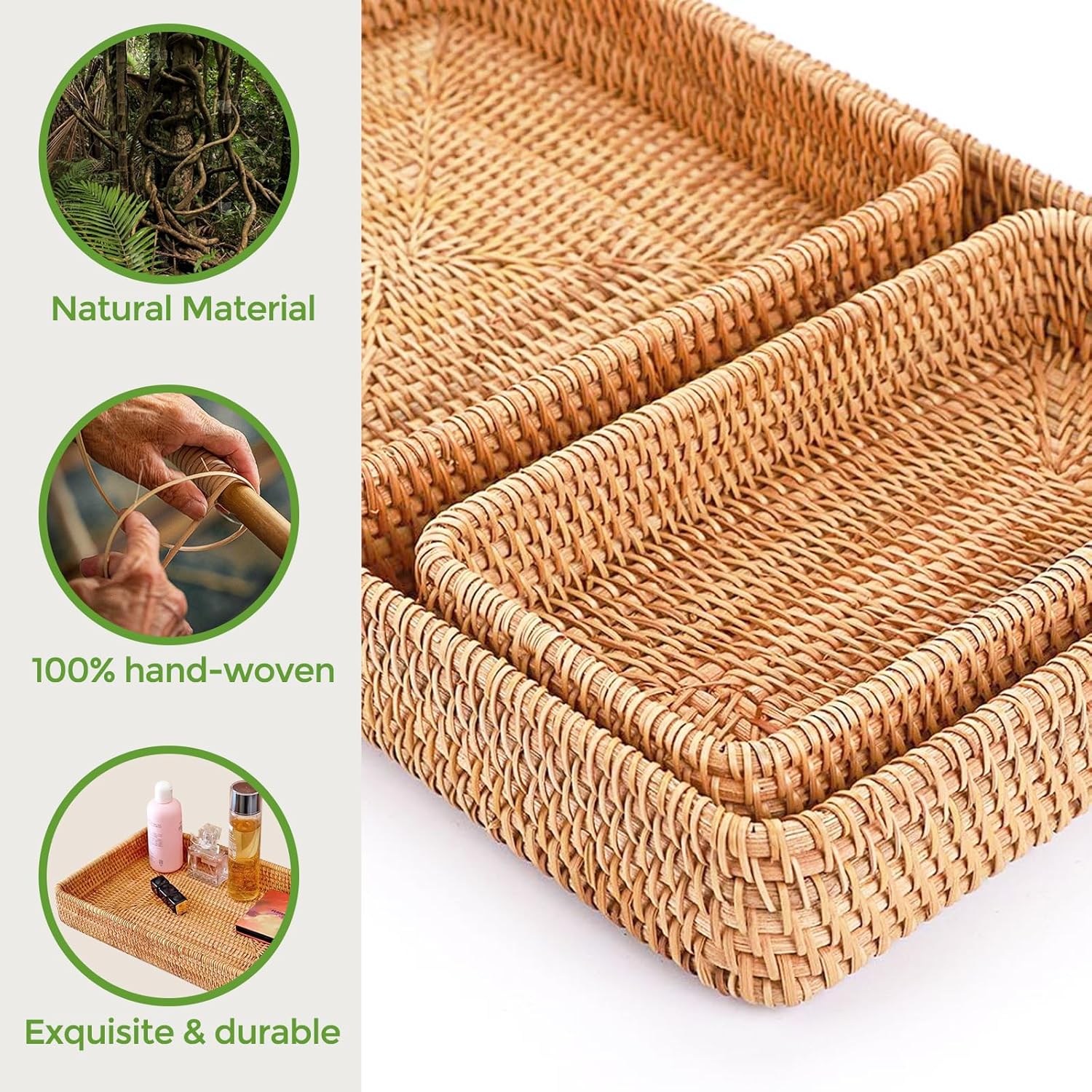 Rattan Serving Trays - Set of 3