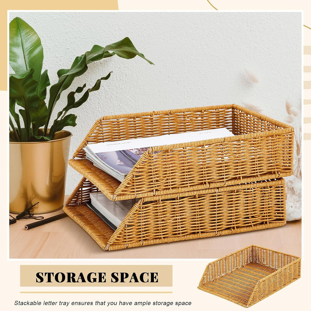 Woven A4 Desk Paper Trays - Set of 2