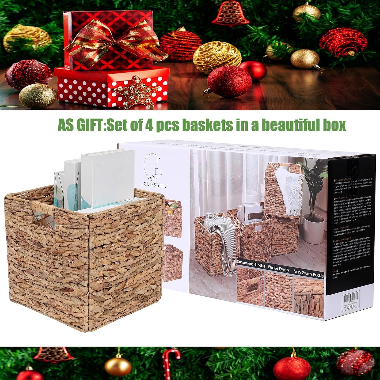 Foldable Water Hyacinth Storage Cubes - Set of 4