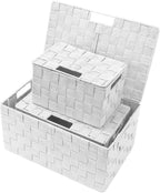 White Wicker Storage Baskets with Lids - Set of 3