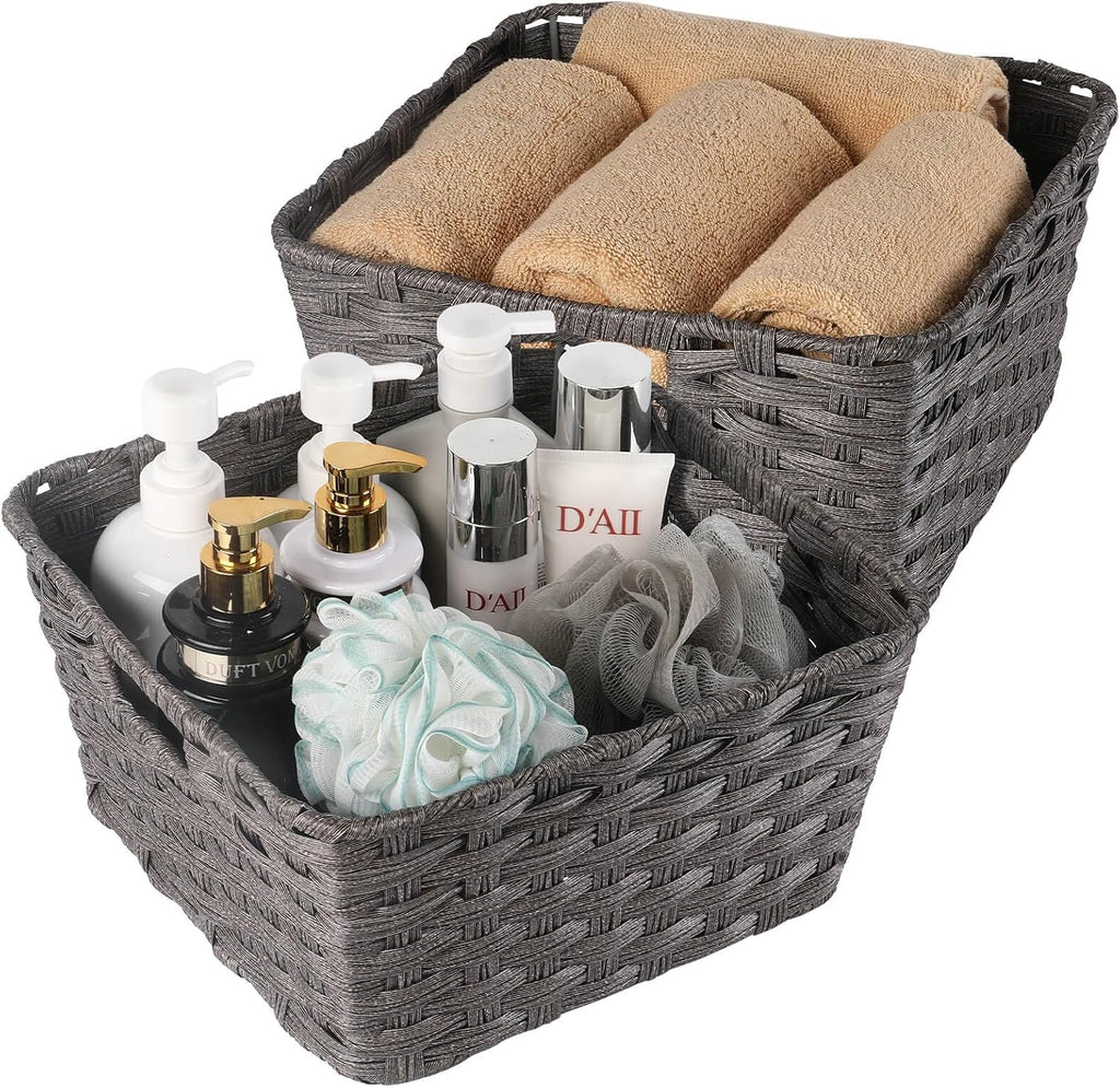 Large Waterproof Wicker Storage Baskets - Set of 2