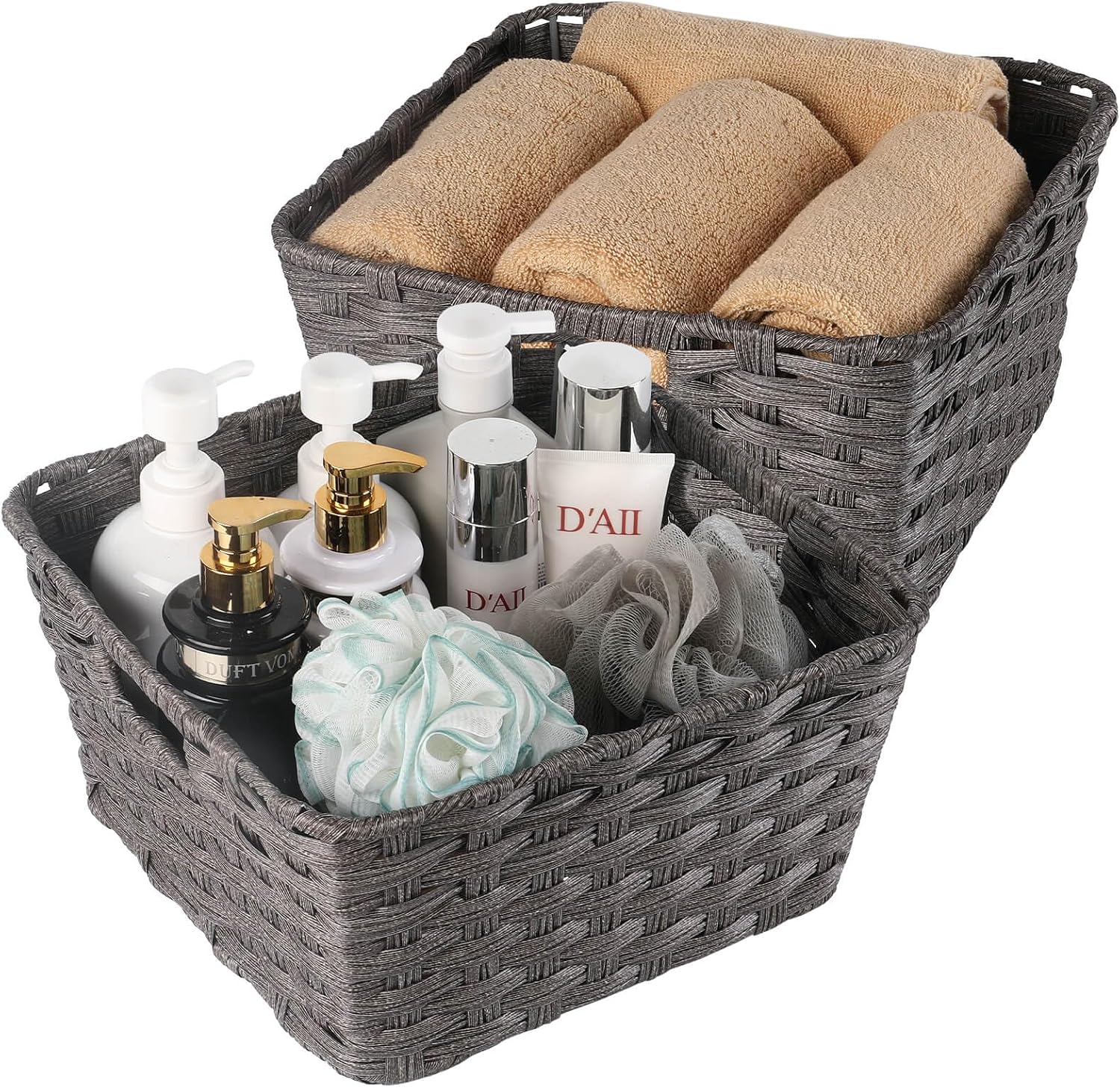 Large Waterproof Wicker Storage Baskets - Set of 2
