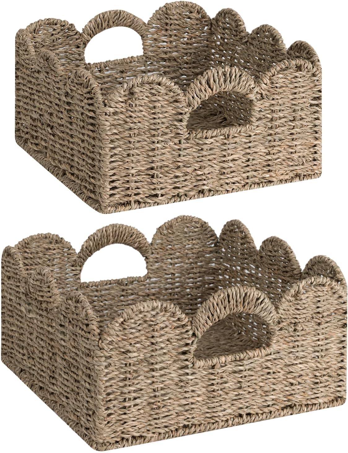 Scalloped Water Hyacinth Baskets - Set of 2