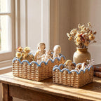 Blue Scalloped Wicker Baskets - Set of 2