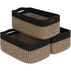 White & Brown Woven Storage Baskets - Set of 3