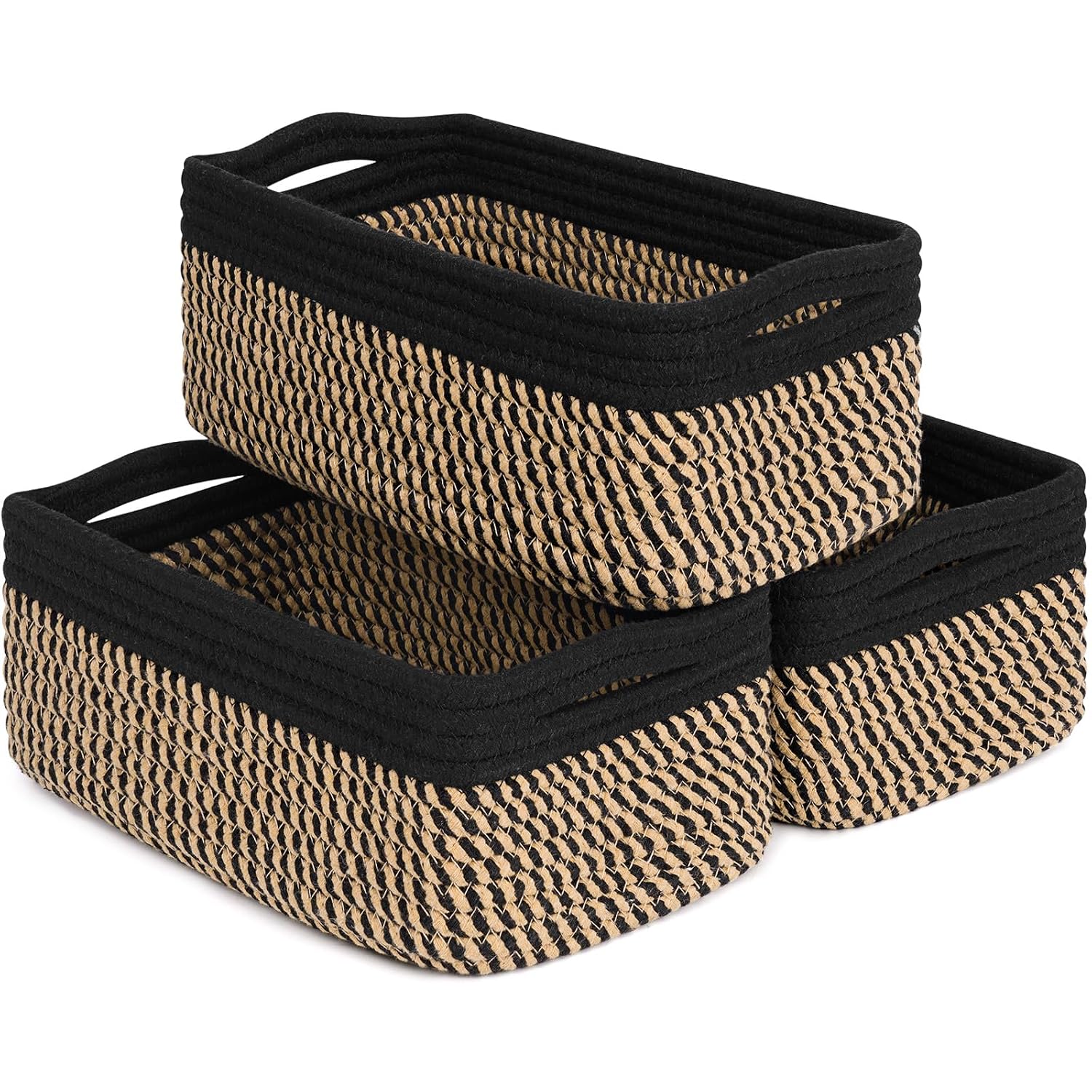 White & Brown Woven Storage Baskets - Set of 3
