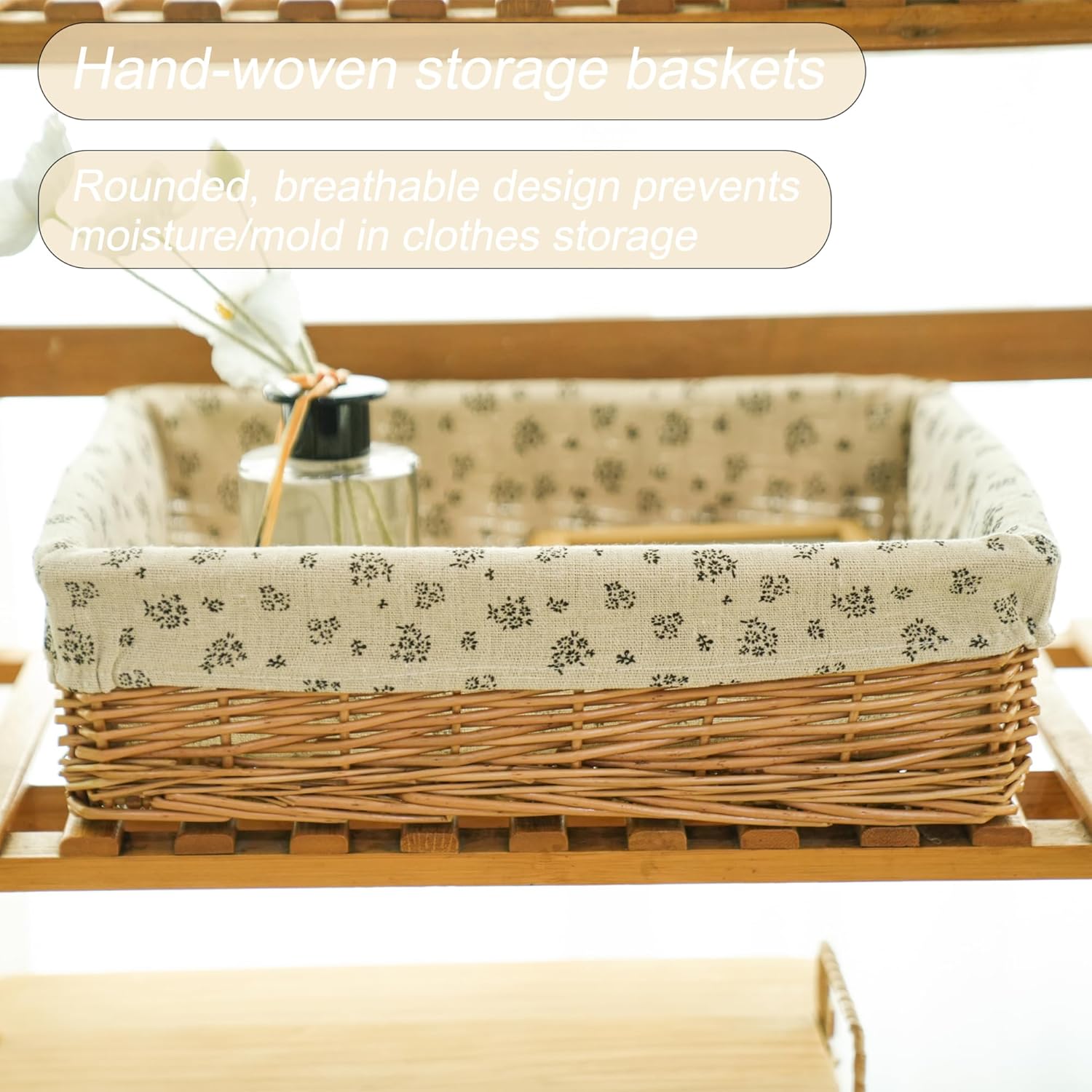 Lined Rectangular Wicker Storage Basket