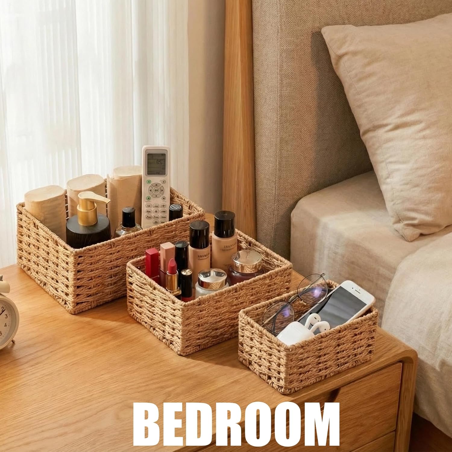 Natural Paper Rope Storage Baskets - Set of 3