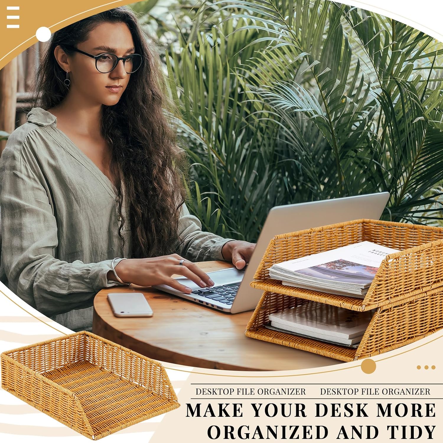 Woven A4 Desk Paper Trays - Set of 2