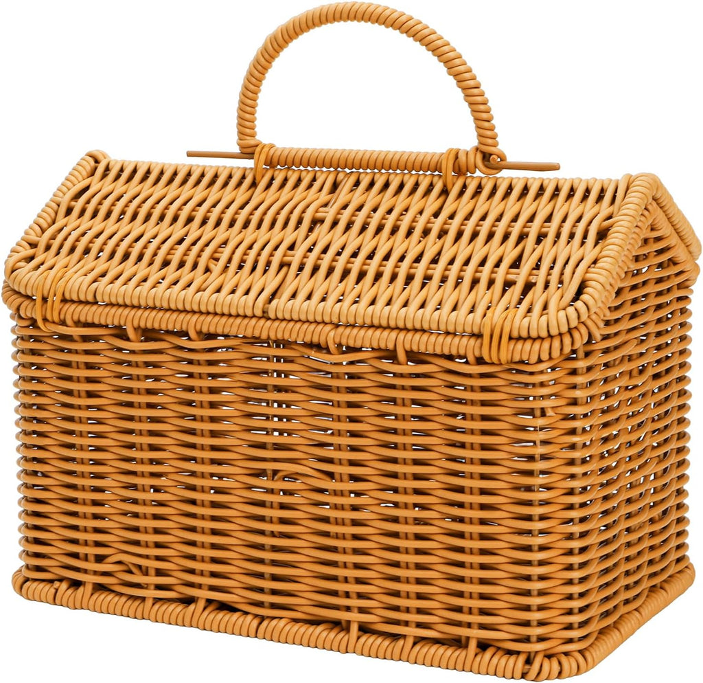 Small House-Shaped Rattan Basket with Lid