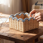 Blue Scalloped Wicker Baskets - Set of 2