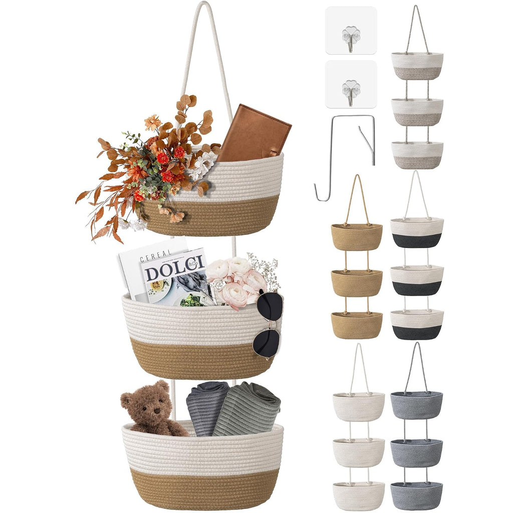 Three-Tier Wall-Mounted Woven Basket