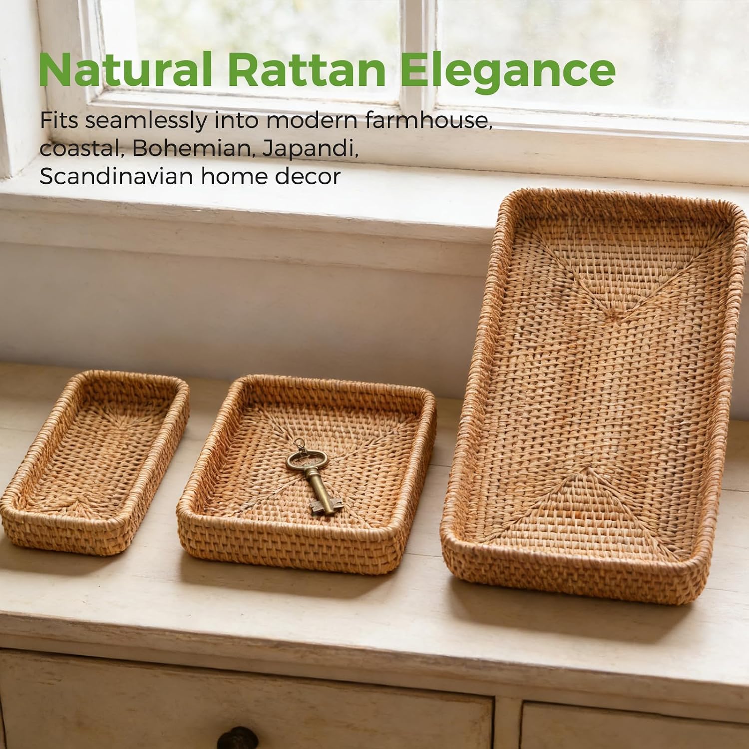Rattan Serving Trays - Set of 3