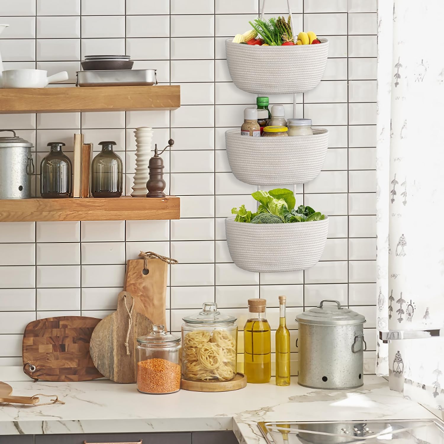 Three-Tier Wall-Mounted Woven Basket
