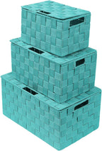 White Wicker Storage Baskets with Lids - Set of 3