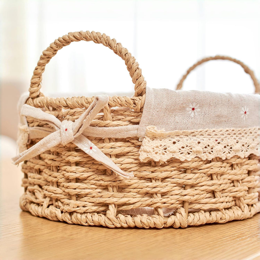 Lined Boho Wicker Baskets - Set of 2