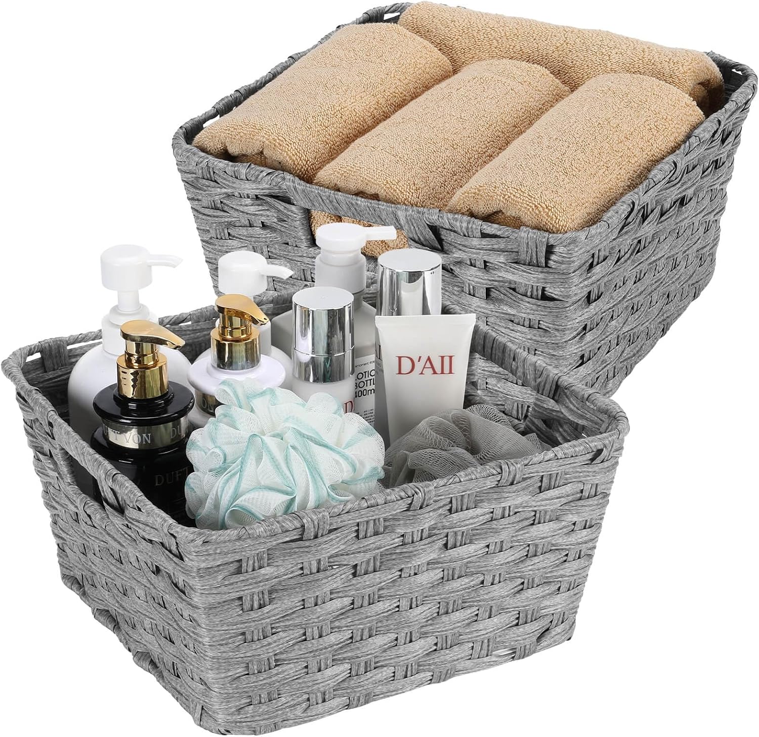 Large Waterproof Wicker Storage Baskets - Set of 2