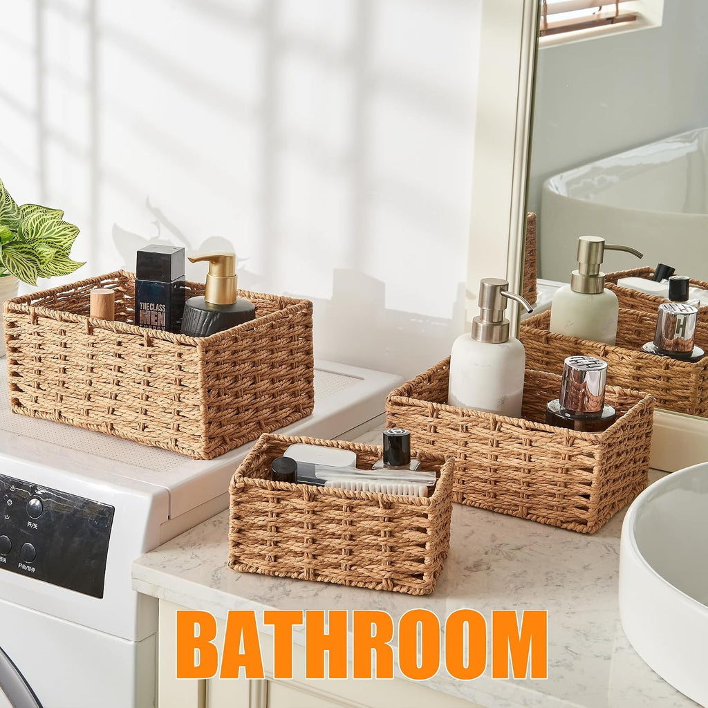 Natural Paper Rope Storage Baskets - Set of 3