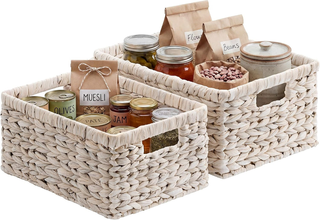 Natural Water Hyacinth Shelf Baskets - Set of 2